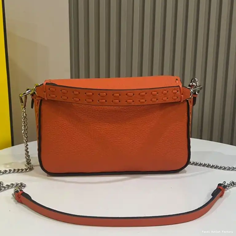 Affordable HOT Bag Baguette Mini Orange Cuoio Romano In Fendi Leather Selleria 0702